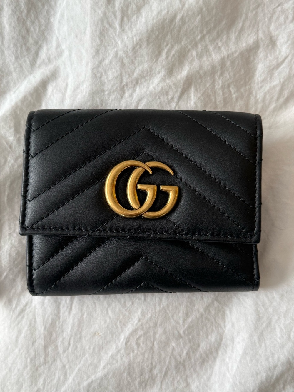 Gucci Black Quilted Leather Mini Wallet with Gold Double G Logo